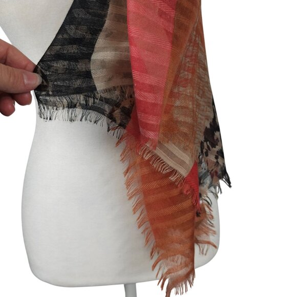 Womens Multicolor Raw Edge Sheer Scarf OS Very Large Shawl Cover Cape Thin - Picture 10 of 16